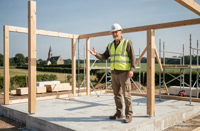 Arquitecto supervisando la construcción de una casa unifamiliar en Cher